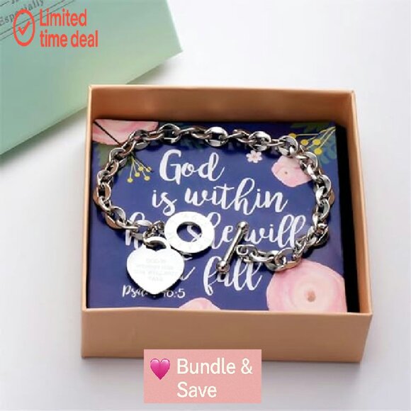 Stainless Steel Engraved Scripture Bracelet 7.87 Inch Bangle Gift - Picture 8 of 8